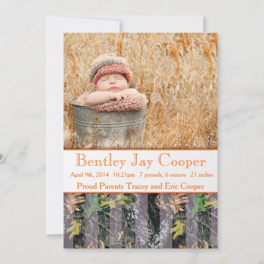 Orange and Camouflage Baby Ankündigung (Vorderseite)