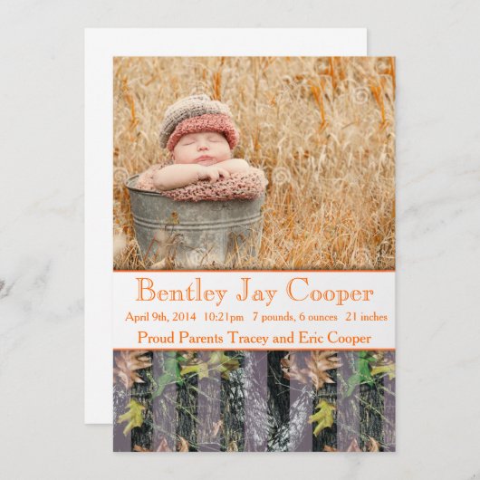 Orange and Camouflage Baby Ankündigung (Vorne/Hinten)