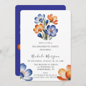 Orange and Cobalt Blue Floral Bachelorette Party Einladung (Vorne/Hinten)