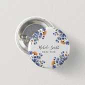 Orange and Cobalt Blue Floral Bride To Be Button (Vorne & Hinten)
