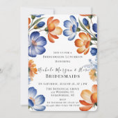 Orange and Cobalt Blue Floral Bridesmaids Luncheon Einladung (Vorderseite)