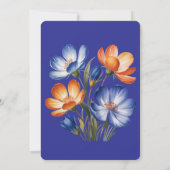 Orange and Cobalt Blue Floral Couples Shower Einladung (Rückseite)