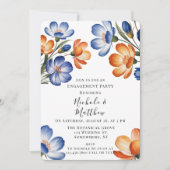 Orange and Cobalt Blue Floral Engagement Party Einladung (Vorderseite)