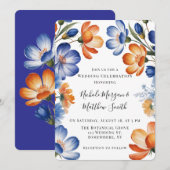 Orange and Cobalt Blue Floral Wedding Celebration Einladung (Vorne/Hinten)