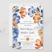 Orange and Cobalt Blue Floral Wedding Celebration Einladung (Vorderseite)