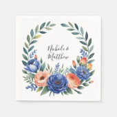 Orange and Cobalt Blue Floral Wedding Serviette (Vorderseite)