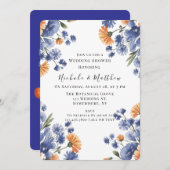 Orange and Cobalt Blue Floral Wedding Shower Einladung (Vorne/Hinten)