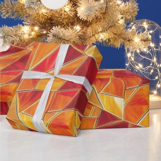 Orange and gold Stained Glass Mosaic Pattern Geschenkpapier (Feiertage)