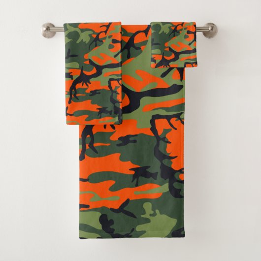 Orange and Green Camouflage, Militär, Armee Badhandtuch Set (Insitu)