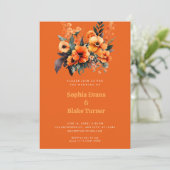 Orange and Green Floral Bouquet Orange Wedding Einladung (Stehend Vorderseite)