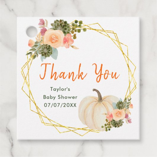 Orange and Green Pumpkins Baby Dusche Vielen Dank Geschenkanhänger (Vorderseite)