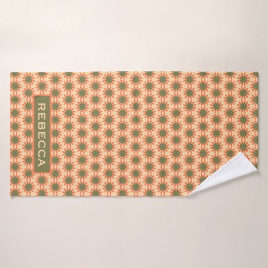 Orange and Green Retro Flower Pattern Personalised Badehandtuch (Badehandtuch)