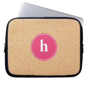 Orange and Hot Pink Greek Key Pattern Monogram Laptopschutzhülle