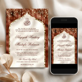 Orange and Ivory Gold Glitzer Arch Muslime Hochzei Einladung