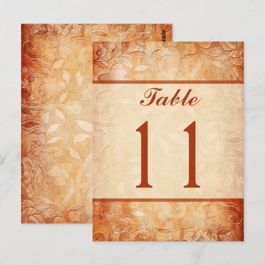 Orange and Ivory Tischnummer Card (Vorne/Hinten)