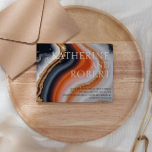 Orange and Navy Blue Agate Trendy Wedding Einladung