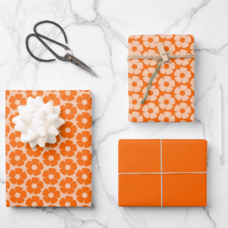 Orange and Peach Retro 60er Floral Pattern Wrappin Geschenkpapier Set