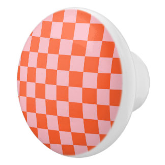Orange and Pink Checkerboard Pattern Keramikknauf