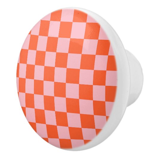 Orange and Pink Checkerboard Pattern Keramikknauf (Rechts)