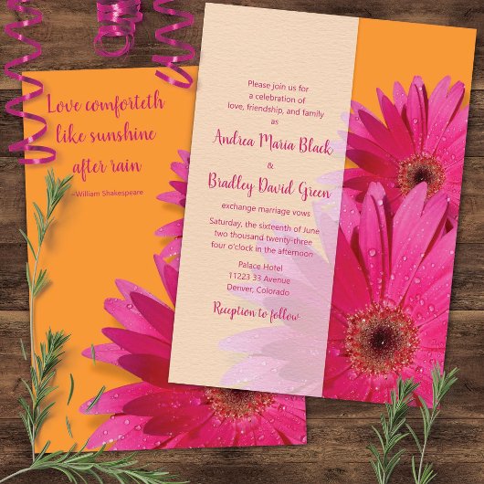 Orange and Pink Gerbera Daisy Wedding Einladung