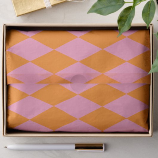 Orange and Pink Harlequin Checkered Design  Seidenpapier