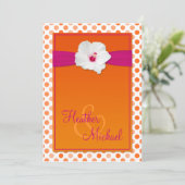 Orange and Pink Polka Dot Wedding Einladung (Stehend Vorderseite)