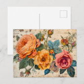 Orange and Pink Roses on Rustic Wood Postkarte (Vorne/Hinten)