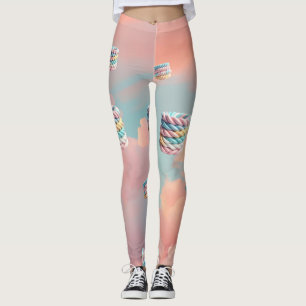 Orange and Pink Sky with Floating Marshmallow Swir Leggings