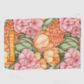 Orange and Pink Tulip Flowers Personalized Golfhandtuch (Horizontal)