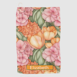 Orange and Pink Tulip Flowers Personalized Golfhandtuch