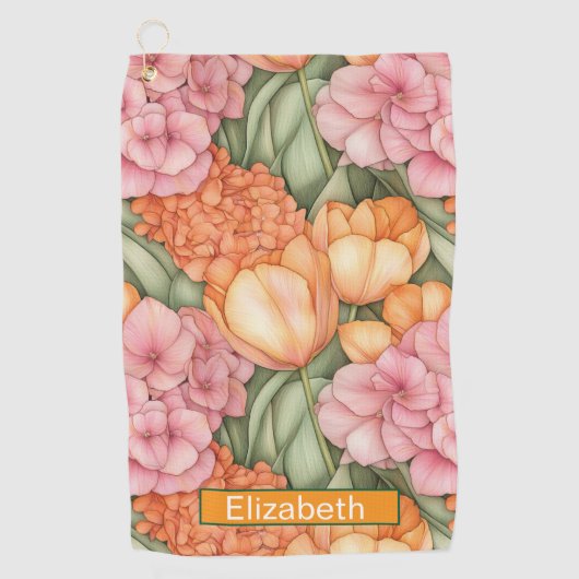 Orange and Pink Tulip Flowers Personalized Golfhandtuch (Vorderseite)