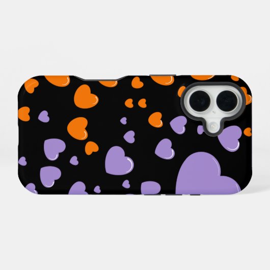 orange and purple hearts polka dots iPhone 16 hülle (Rückseite (Horizontal))