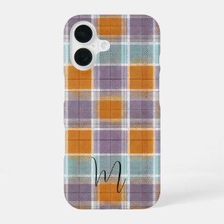 Orange and Purple Plaid Pattern Monogram iPhone 16 Hülle