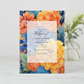 Orange and Royal Blue Floral Wedding Einladung (Stehend Vorderseite)