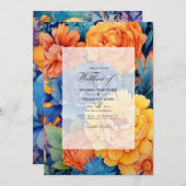 Orange and Royal Blue Floral Wedding Einladung (Vorne/Hinten)