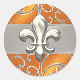 Orange and Silver Filigree Wirbel Lilie Runder Aufkleber