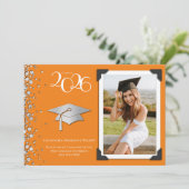 Orange and Silver Graduation Announcement Photo Einladung (Stehend Vorderseite)