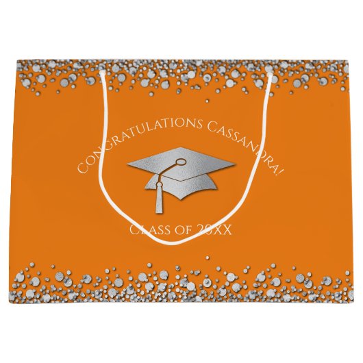 Orange and Silver Graduation Große Geschenktüte (Vorderseite)