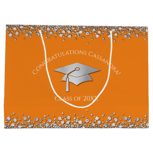 Orange and Silver Graduation Große Geschenktüte (Rückseite)