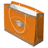 Orange and Silver Graduation Große Geschenktüte (Rückseite Schrägansicht)