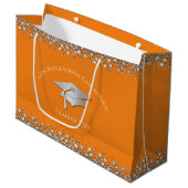Orange and Silver Graduation Große Geschenktüte (Vorderseite Schrägansicht)