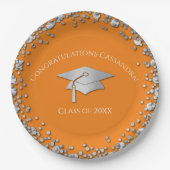 Orange and Silver Graduation Pappteller (Vorderseite)
