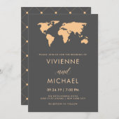 Orange and Smoky Gray World Map Wedding Einladung (Vorne/Hinten)