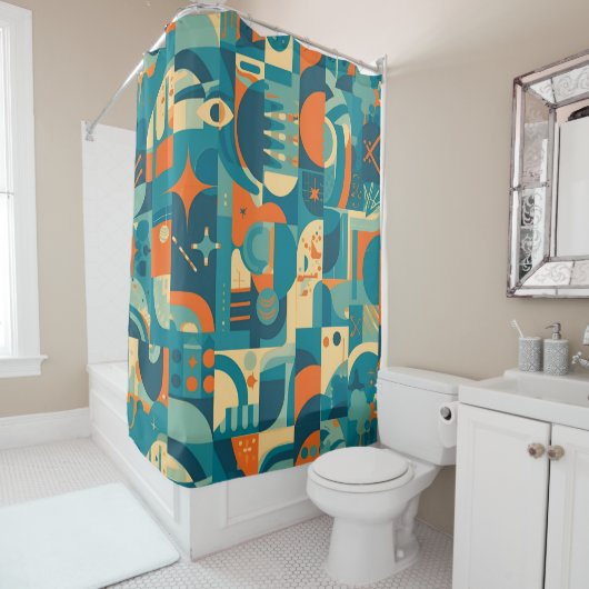 Orange and Teal Geometric Abstract Duschvorhang (Beispiel)
