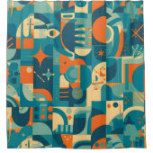 Orange and Teal Geometric Abstract Duschvorhang (Vorderseite)