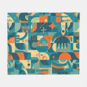 Orange and Teal Geometric Abstract Fleecedecke (Vorderseite (Horizontal))
