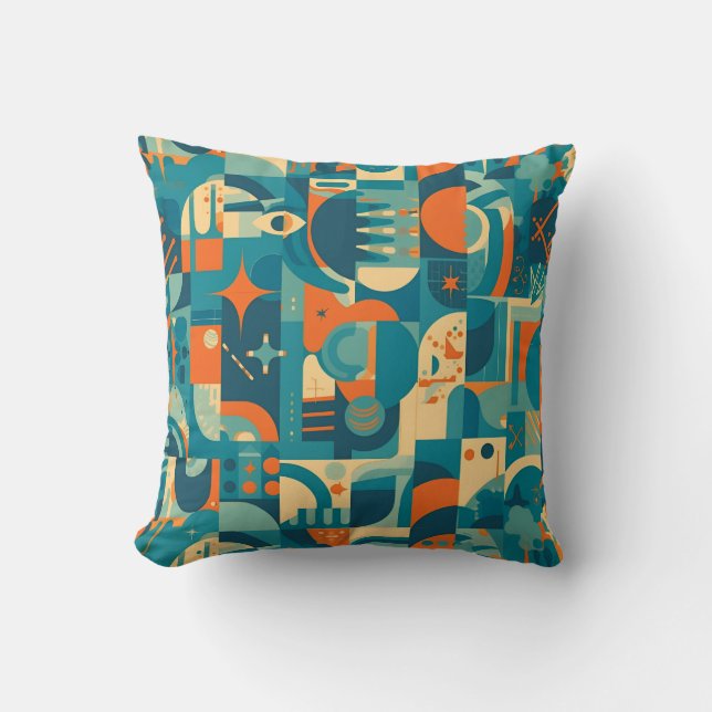 Orange and Teal Geometric Abstract Kissen (Vorderseite)
