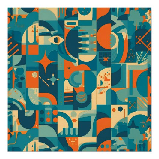 Orange and Teal Geometric Abstract Poster (Vorderseite)