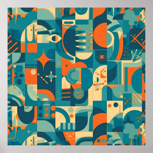 Orange and Teal Geometric Abstract Poster (Vorne)