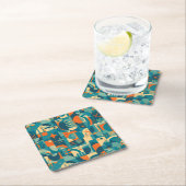Orange and Teal Geometric Abstract Rechteckiger Pappuntersetzer (Vor Ort)